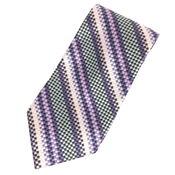 Bruno Rossi Mens Silk Neck Tie 58 L Diagonal Stripes Purple & Green - Picture 1 of 3